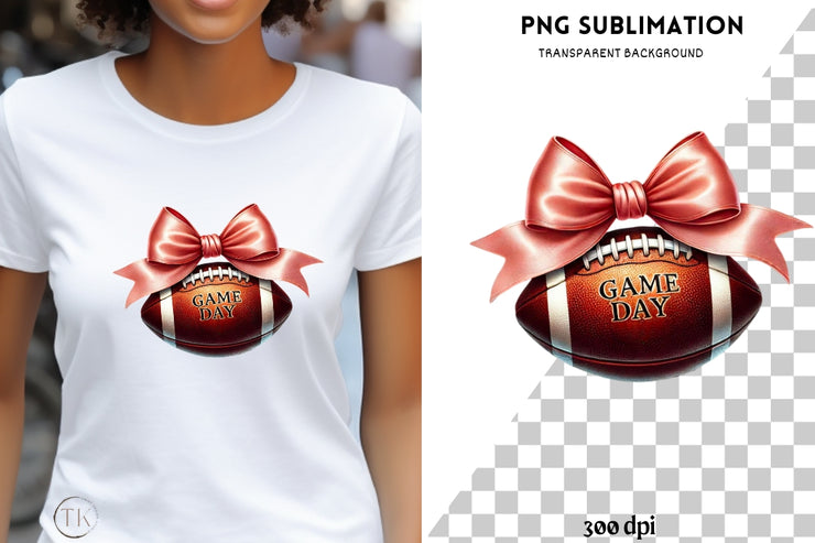 Game Day Coquette Bow PNG, Digital Download, Retro Football Sublimation Design, Cheerful Football Sublimation, American Football Fun