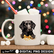 Black Retriever Christmas PNG Instant Download, Christmas Dog Image for Sublimation Graphics