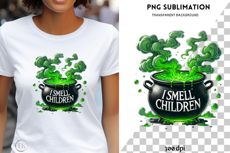 I Smell Children PNG, Funny Halloween Cauldron Design for T-Shirt Sublimation, Spooky Vibes Digital Download, Halloween DTF Transfer