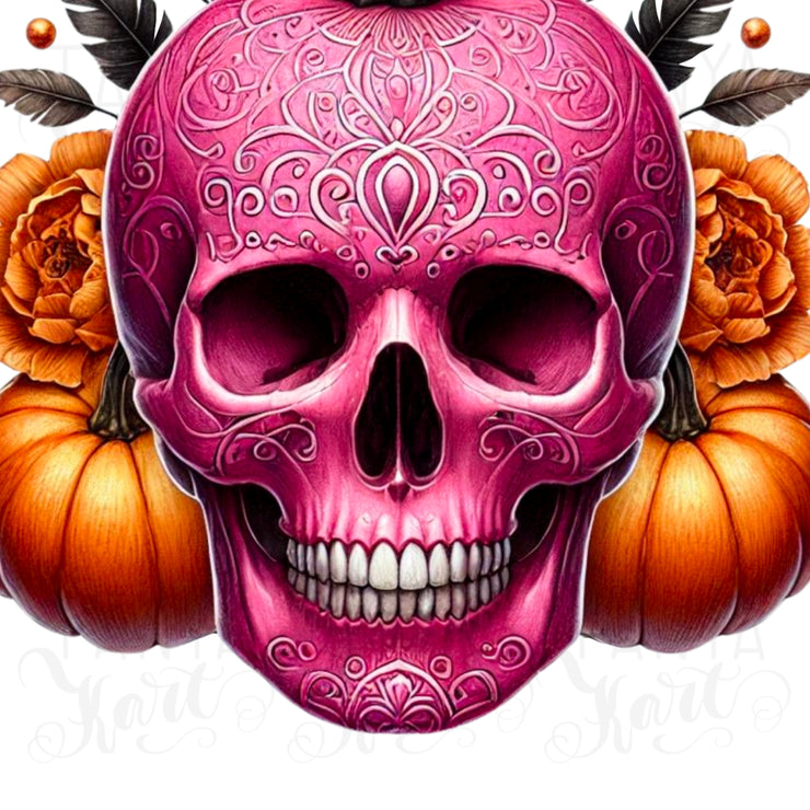 Pink Skull Pumpkin Halloween PNG, Spooky Season Graphic, Gothic Halloween Pink Skull, DIY Projects, Sublimation Graphic, Horror Seasonal