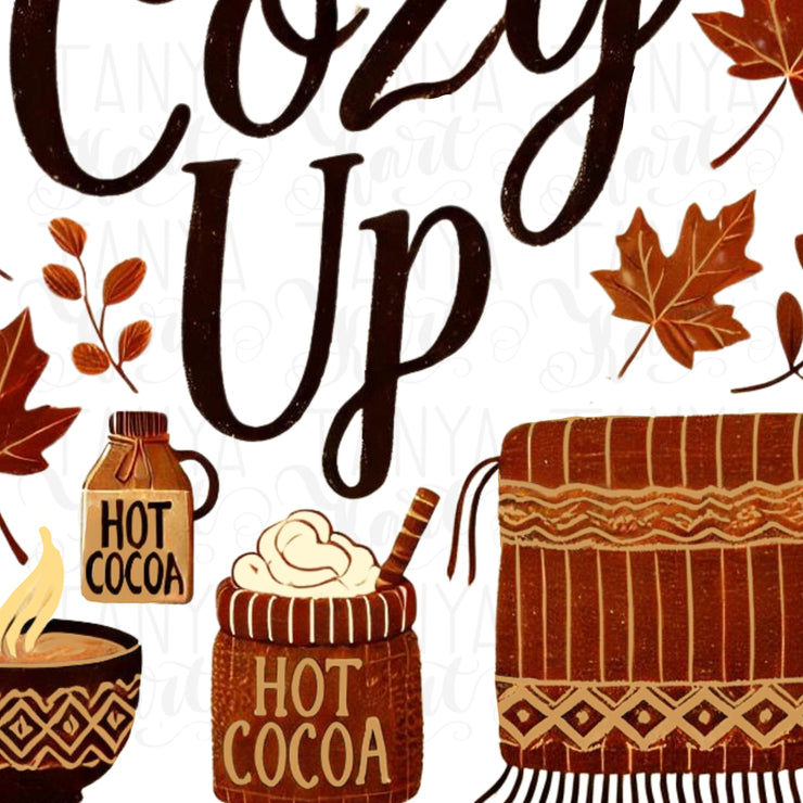 Cozy Up in Retro Fall Vibes, Sublimation PNG for Shirt Designs, Autumn Leaves Digital Print, DIY Card Making, PNG Digital Downloads