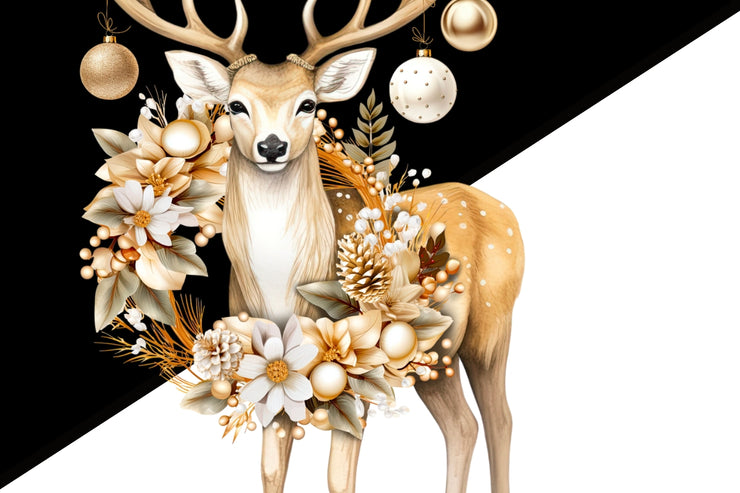 Christmas Deer Art Print, Winter Wreath Sublimation Download