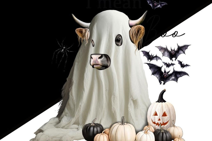 Moo I Mean Boo Png - Highland Cow Spooky Season