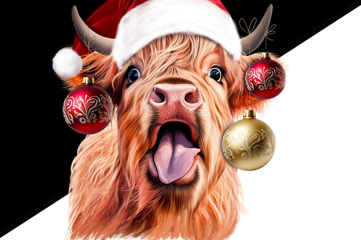 Highland Cow Christmas, Winter PNG, Funny Christmas Prints