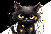 Grumpy Cat with Christmas Lights, Black Cat Sublimation Design
