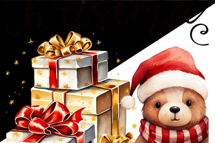 Christmas Scene Bear with Gifts Sublimation PNG Designs