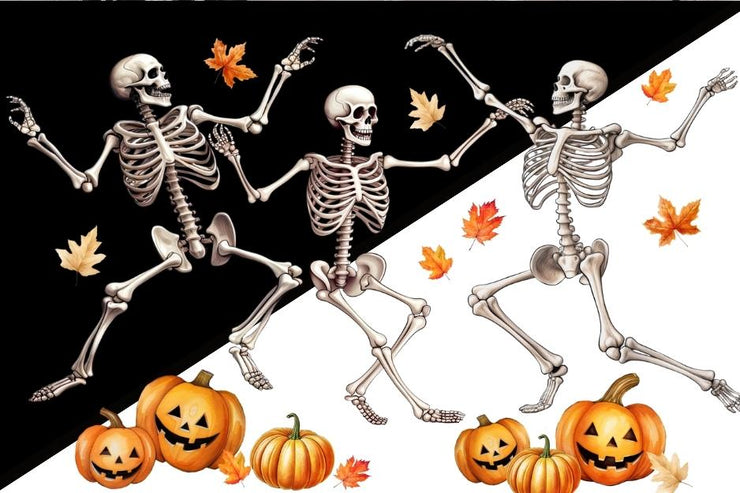 Skeleton Graphic PNG: Dancing Autumn Skeletons