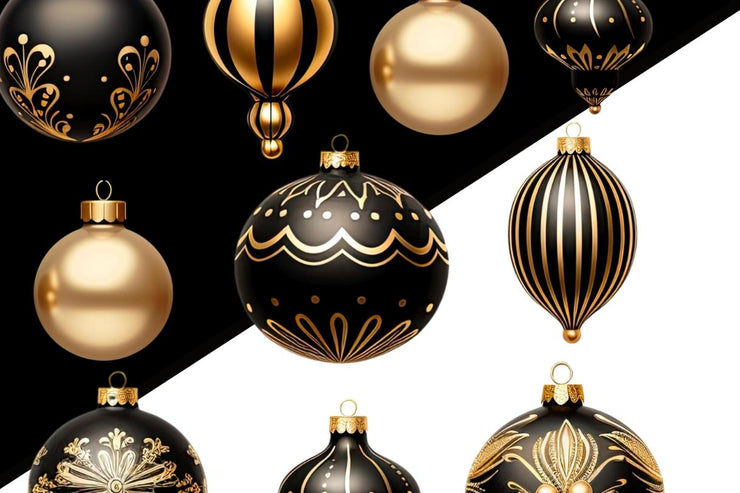 Black Christmas Ball Ornaments, Aesthetic Art Prints