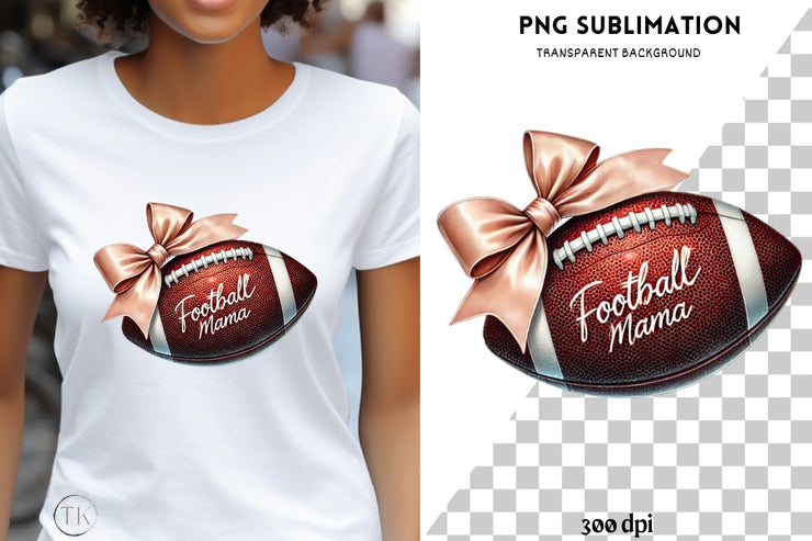 Football Mama PNG & Coquette Bow, Preppy Football Shirt Design, Instant Download Sports, Coquette Football, Girly Shirt, Sweatshirt Designs