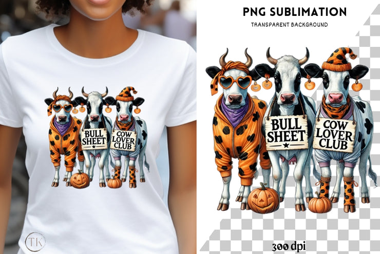 Bullsheet PNG, Funny Halloween Cow Design for T-Shirts, Highland Cow with Pumpkin Sublimation, Trendy Western Spooky Season Shirt