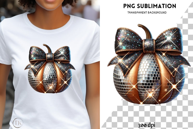 Chic Pumpkin with Bow PNG, Stylish Fall Sublimation Design, Trendy Autumn PNG, Coquette Fall Bow PNG, Aesthetic Pumpkin Sublimation Design