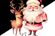 Retro Pink Santa Claus with Deer Design for Holiday Crafting