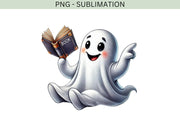 Reading Ghost PNG, Bookish Ghost with Book Sublimation for T-Shirt Designs, Card Making & Transparent Digital Downloads, Cute Retro Ghost