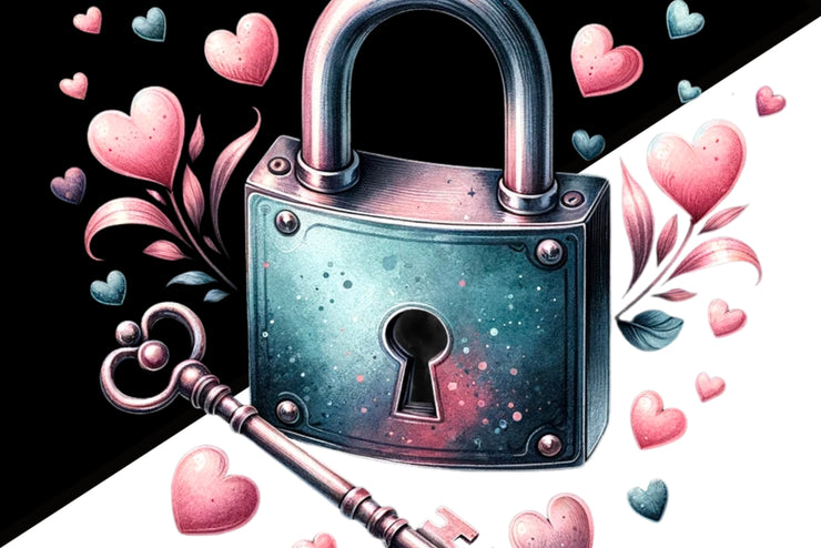 Lock and Key Love Retro PNG for Happy Valentines Day