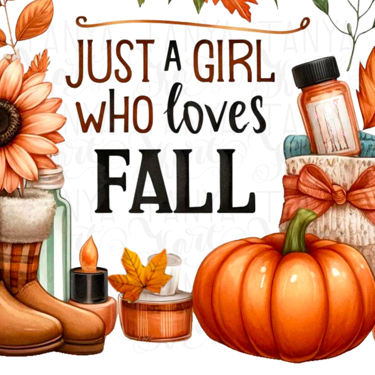 Just a Girl Who Loves Fall PNG, Cozy Season & Autumn Leaves Sublimation, Retro Fall Shirt Design, Digital Download, Autumn Aesthetic