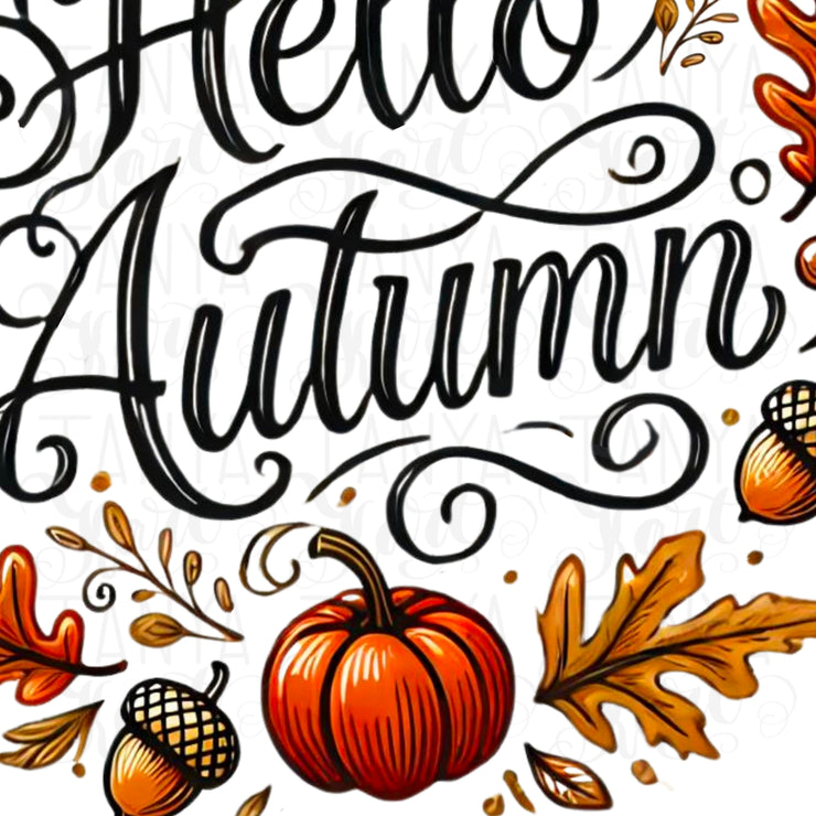 Hello Autumn Sublimation PNG for Fall Shirt Designs, Autumn Leaves Transparent Design, Instant Download, Retro Fall Vibes Digital Print