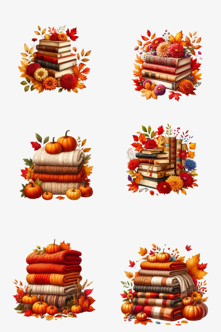 Cozy Fall Reading Clipart Set, Bookish Stickers, Planner Autumn Home Decor, Pumpkin & Book, Autumn Theme, Instant Download for Scrapbooking