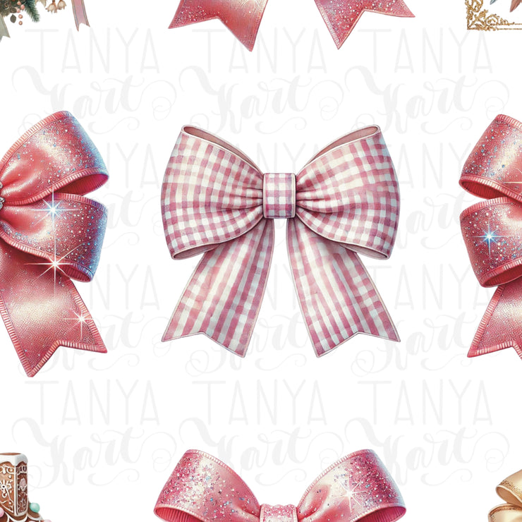 Coquette Christmas Bow PNG | Pink and Preppy Christmas Design for T-Shirts, Custom Sublimation & Transparent PNG