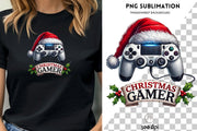 Christmas Gamer PNG, Merry Xmas Sublimation File with Game Controller & Santa Hat for Kids Holiday Digital Art, Christmas Gaming Design