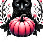 Black Cat with Pink Pumpkin PNG, Halloween Art, Gothic Cat, Pumpkin Halloween, Spooky Design, Horror Halloween Black Cat, Sublimation Ready