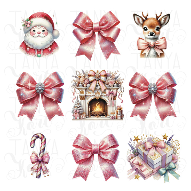 Coquette Christmas Bow PNG, Pink and Preppy Christmas Design for T-Shirts, Sublimation & Transparent PNG, Holiday Design for Merry Christmas