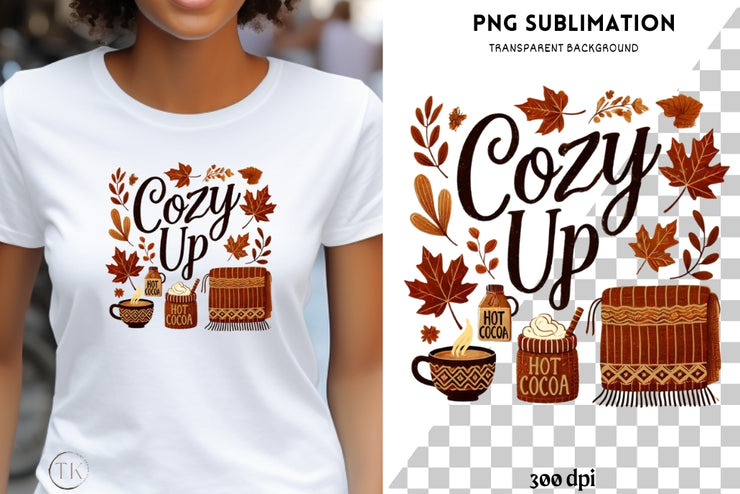 Cozy Up in Retro Fall Vibes, Sublimation PNG for Shirt Designs, Autumn Leaves Digital Print, DIY Card Making, PNG Digital Downloads