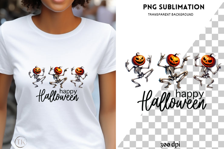 Dancing Skeletons & Pumpkin Head, Funny Halloween Designs for Kids, Moms, and Dads, Sublimation PNG, Happy Halloween Digital Download