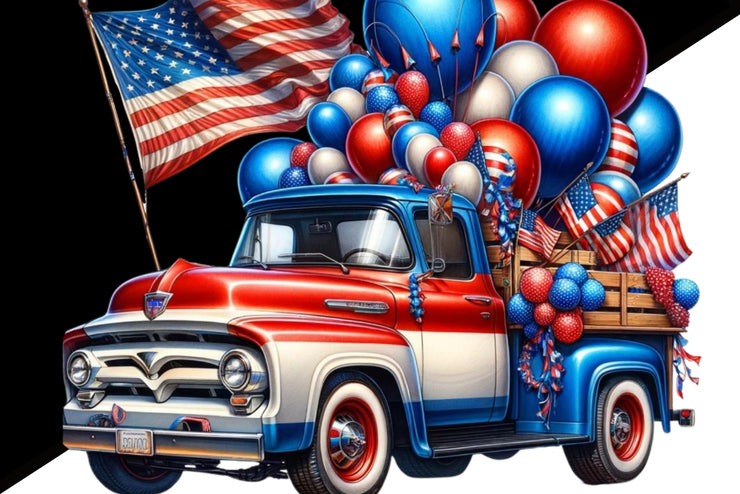 Red White and Blue Patriotic Truck PNG, Independence Day Shirt Design