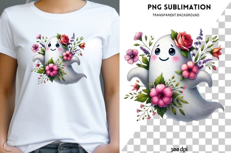 Spring Ghost with Flowers PNG, Girl Ghost for Easter Sublimation, Pastel Digital Downloads, Boujee Ghost, Floral Easter Design, Spring Art