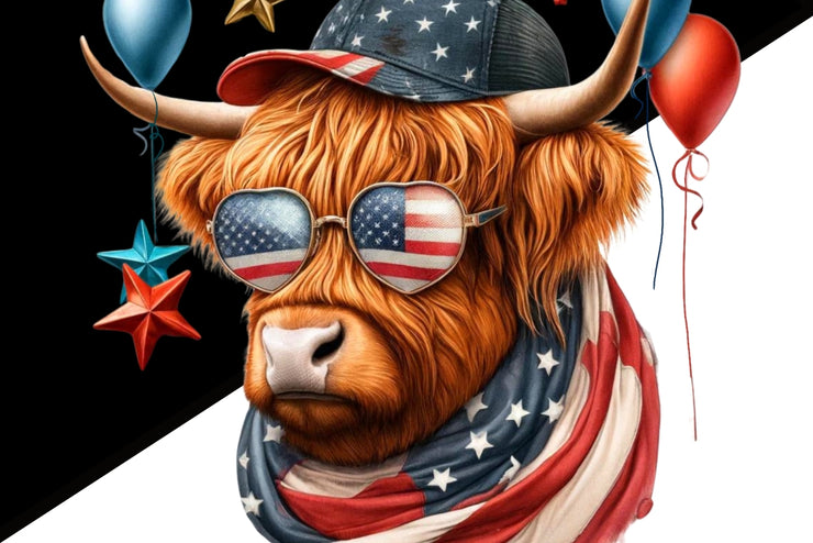 Patriotic Highland Cow Sublimation Design | Independence Day