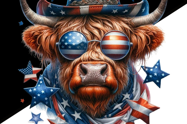 Highland Cow with Sunglasses, Memorial Day Freedom PNG