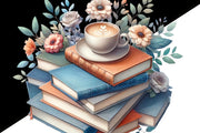 Books and Flowers Digital, Pastel Book & Coffee PNG