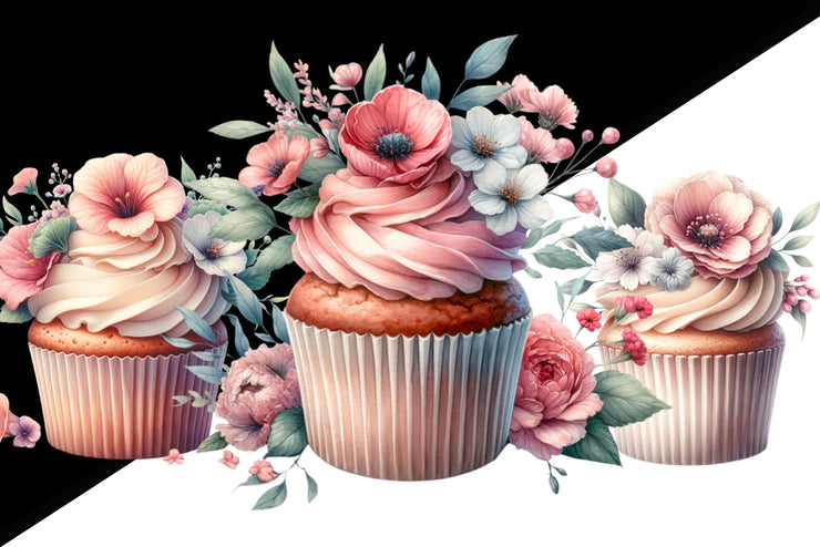 Watercolor Cupcakes Printable Art - Digital Download for Sublimation Designs