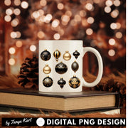 Black Christmas Ball Ornaments, Aesthetic Art Prints