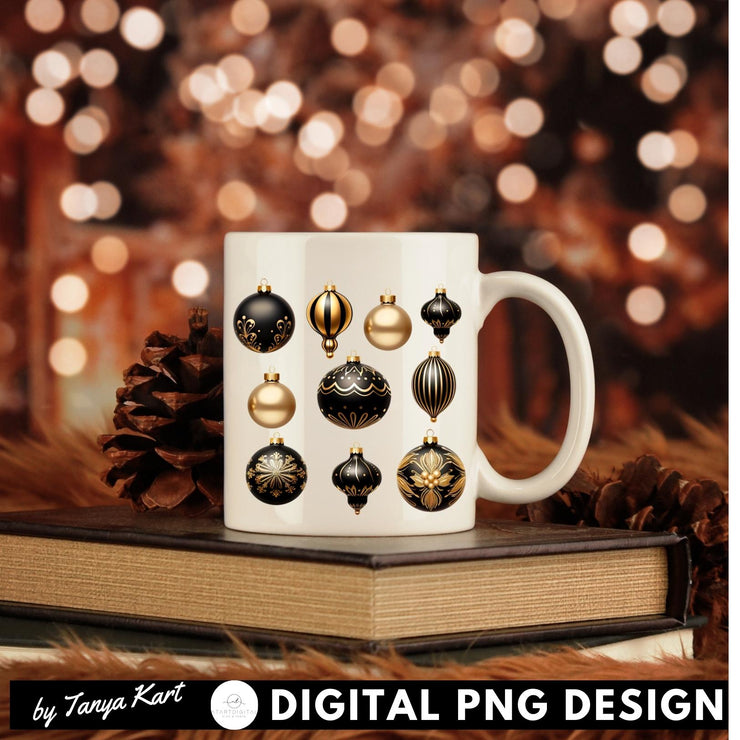 Black Christmas Ball Ornaments, Aesthetic Art Prints