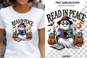 Read in Peace Ghost PNG, Sublimation for Halloween Shirts, Book Lover Designs & DTF Digital Downloads, Ghost Reading Books, Transparent PNG