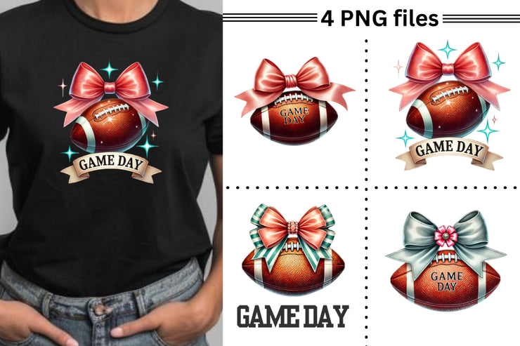 Football & Coquette Bows PNG Bundle, Game Day Retro Sublimation, Preppy Fall Sports, Girly Football Digital Files, Football Game Day PNG