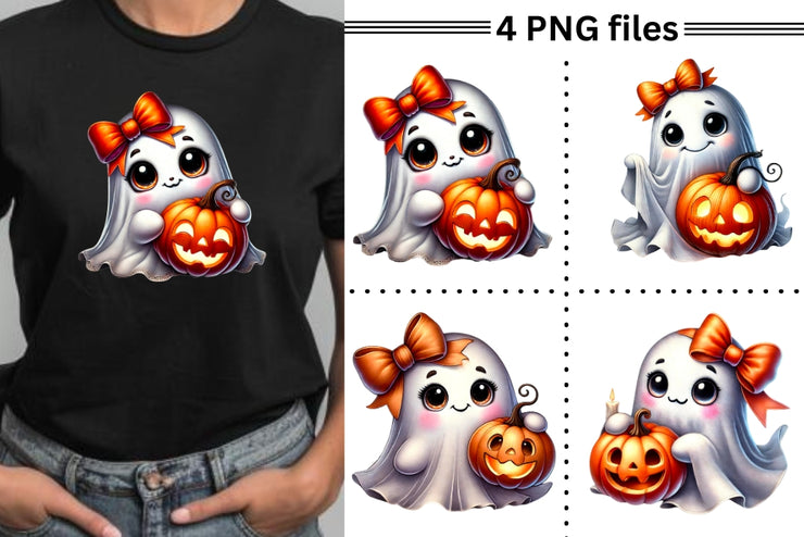 Fall Halloween Ghost PNG Collection, Coquette Sublimation, Jack-O'-Lantern & Ghost Bow PNG Set, Halloween Coquette, Sublimation Design