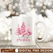 Merry Christmas PNG: Pink Tree Design for Sublimation