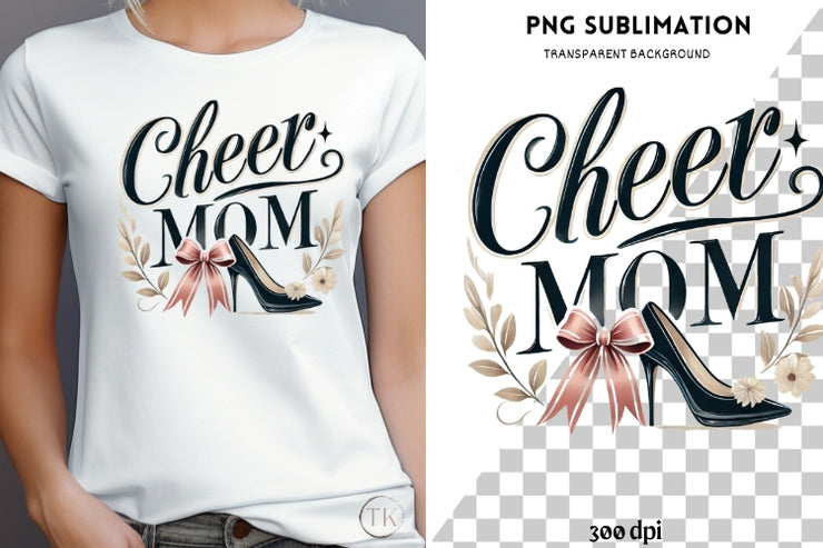 Cheer Mom PNG, Coquette Bow Cheer Mom Shirt Design for Sublimation & Digital Downloads, Digital Prints, Digital Crafting