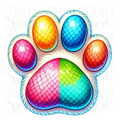 Colorful Dog Paw Print PNG for Dog Lovers, Digital Downloads & Sublimation File, Colorful Paw Print for Digital Crafting