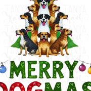 Merry Dogmas, Sublimation Digital Download, Dog Christmas Design, Christmas Puppies, Transparent PNG for Card Making, Shirt Design, Tshirt