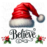 Believe Christmas PNG Hat, Sublimation Graphic, Cute Christmas Vibes Download, Holiday Design, Merry Xmas Instant Downloads, Christmas Gift