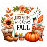 Just a Girl Who Loves Fall PNG, Cozy Season & Autumn Leaves Sublimation, Retro Fall Shirt Design, Digital Download, Autumn Aesthetic