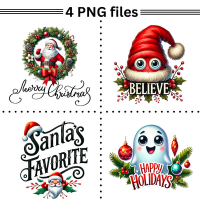 Festive Christmas Quotes Bundle, Cute PNG Designs, Holiday Sublimation Pack, Santa's Favorite, Merry Christmas, Happy Holidays, Believe PNG