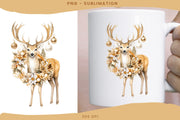 Christmas Deer Art Print, Winter Wreath Sublimation Download