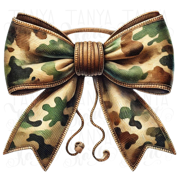 Camo Bow PNG, Sublimation Design for Duck Hunting, Digital Download, Watercolor Bottomland Bow, Camouflage Design, Military Girl Bow