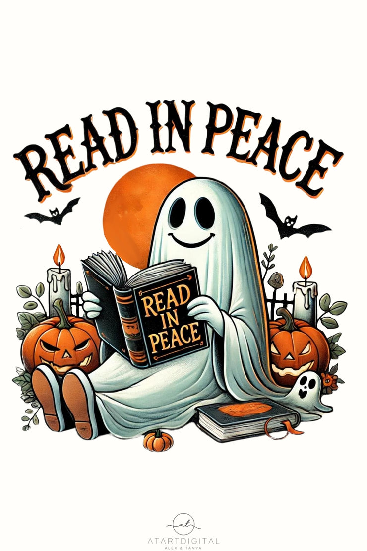 Read in Peace PNG, Ghost Reading Books Sublimation Design for Halloween Shirts & Dark Romance Transparent PNG, Digital Downloads, DTF Design