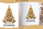 Merry Christmas Gold Tree Png, Sublimation Print for Seasonal Artwork