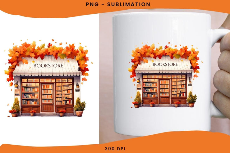 Cozy Autumn Bookstore PNG Sublimation